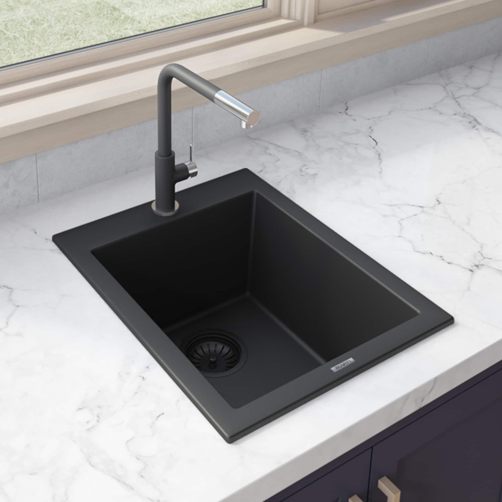 Ruvati 16 X 20 Inch Epigranite Dual Mount Granite Composite Single Bowl Kitchen Sink Midnight Black Rvg1016Bk