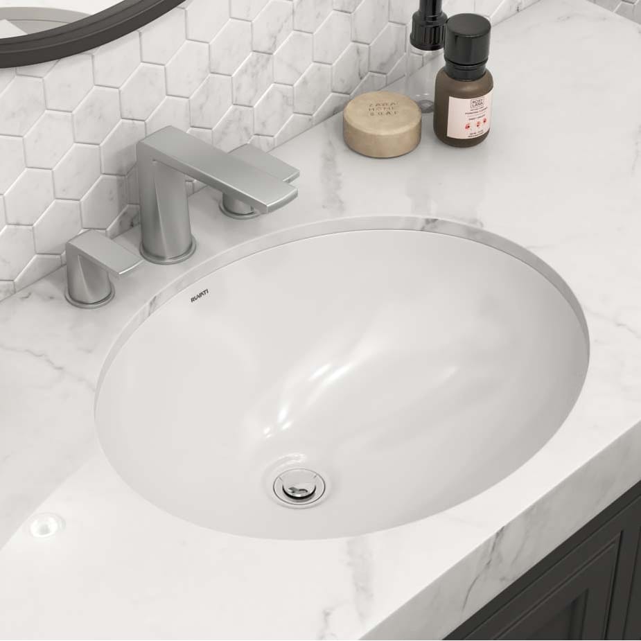 Ruvati 18 X 15 Inch Undermount Bathroom Sink White Oval Porcelain Ceramic With Overflow Rvb0618 16 1 2 X 13 1 2 X 6