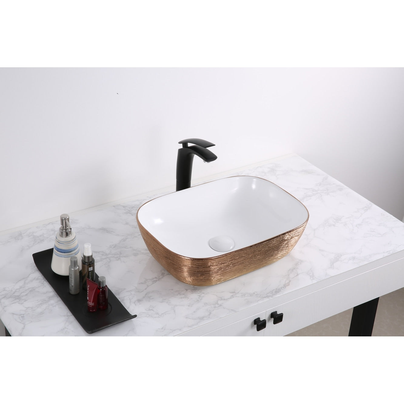 Ruvati 20 X 16 Inch Bathroom Vessel Sink Rose Gold Decorative Art Above Vanity Counter White Porcelain Ceramic Rvb2016Wr
