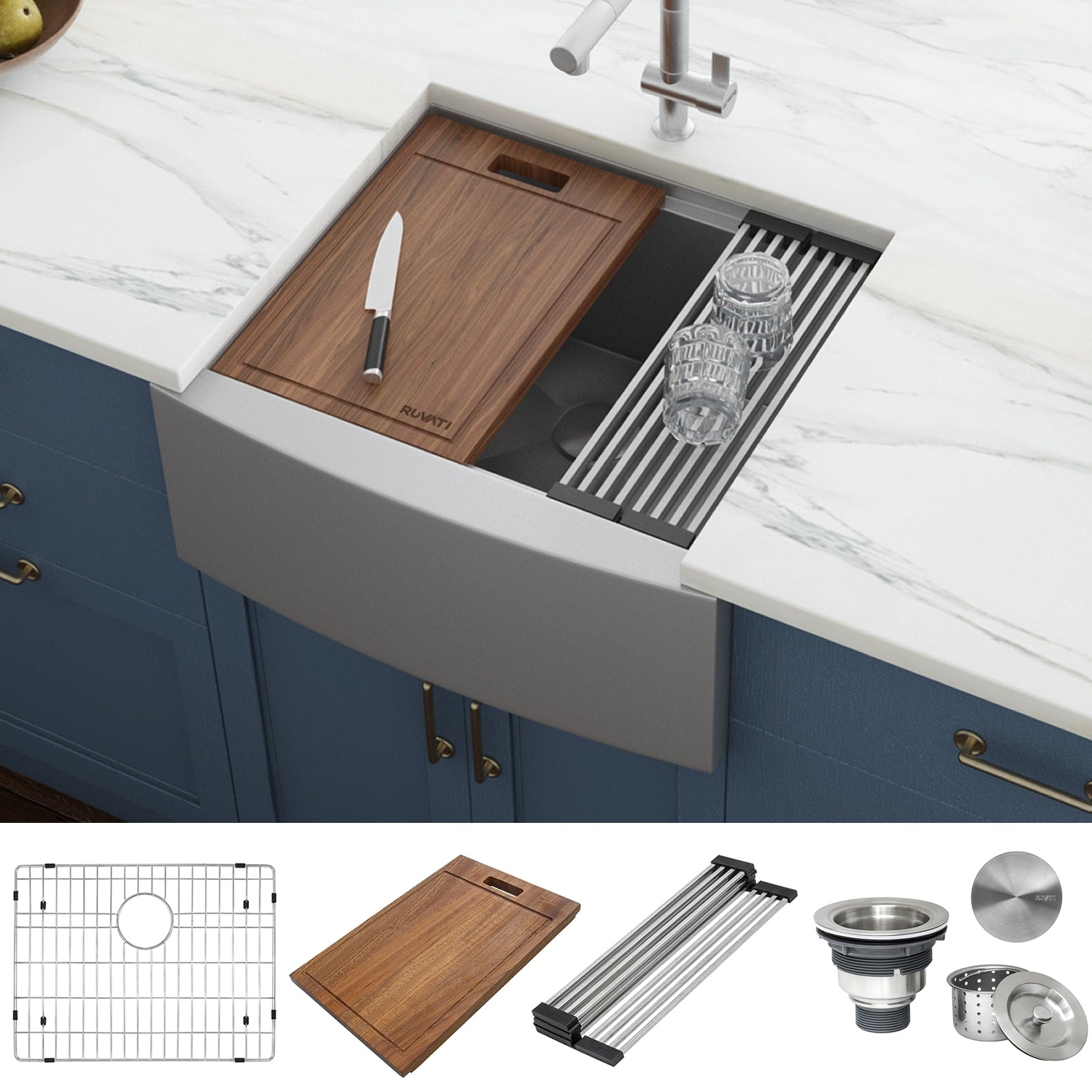 Ruvati 24 Inch Apron Front Workstation Farmhouse Kitchen Sink 16 Gauge Stainless Steel Single Bowl Rvh9020 8 X 11