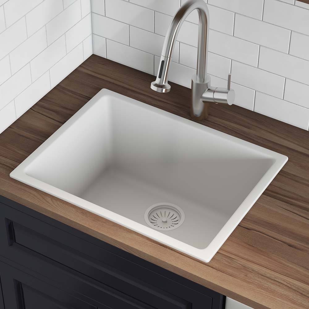 Ruvati 24 Inch Fireclay Undermount Drop In Topmount Kitchen Sink Single Bowl White Rvl2420Wh