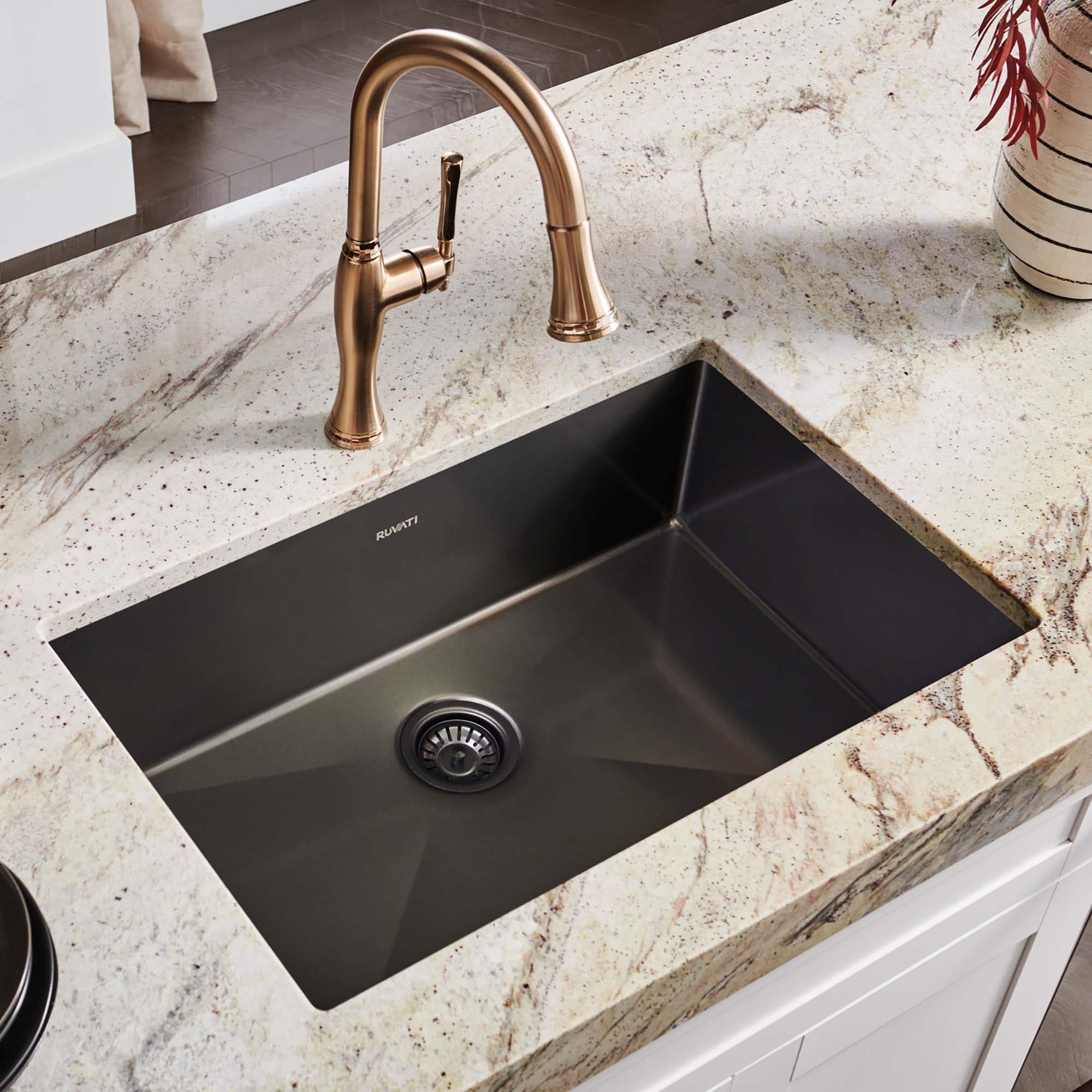 Ruvati 27 Inch Undermount Gunmetal Black Stainless Steel Kitchen Sink 16 Gauge Single Bowl 8 X 11