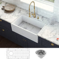 Ruvati 30 Inch Fireclay Farmhouse Offset Drain Kitchen Sink Single Bowl White Left Drain Rvl2018Wl