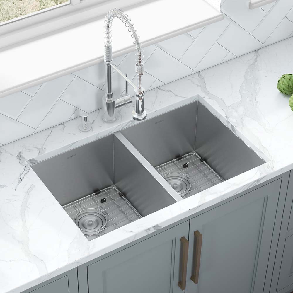 Ruvati 30 Inch Undermount 50 50 Double Bowl Zero Radius 16 Gauge Stainless Steel Kitchen Sink Rvh7350
