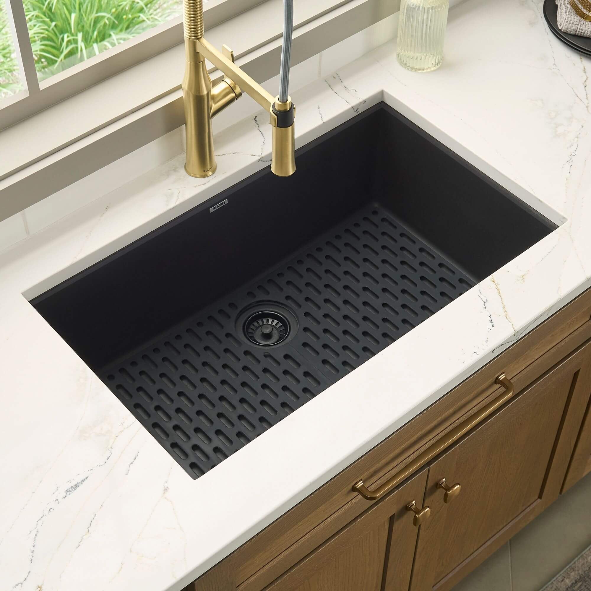 Ruvati 30 X 18 Inch Granite Composite Undermount Single Bowl Kitchen Sink Midnight Black Rvg2030Bk