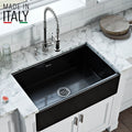 Ruvati 30 X 20 Inch Fireclay Reversible Farmhouse Apron Front Kitchen Sink Single Bowl Glossy Black Rvl2100Bk