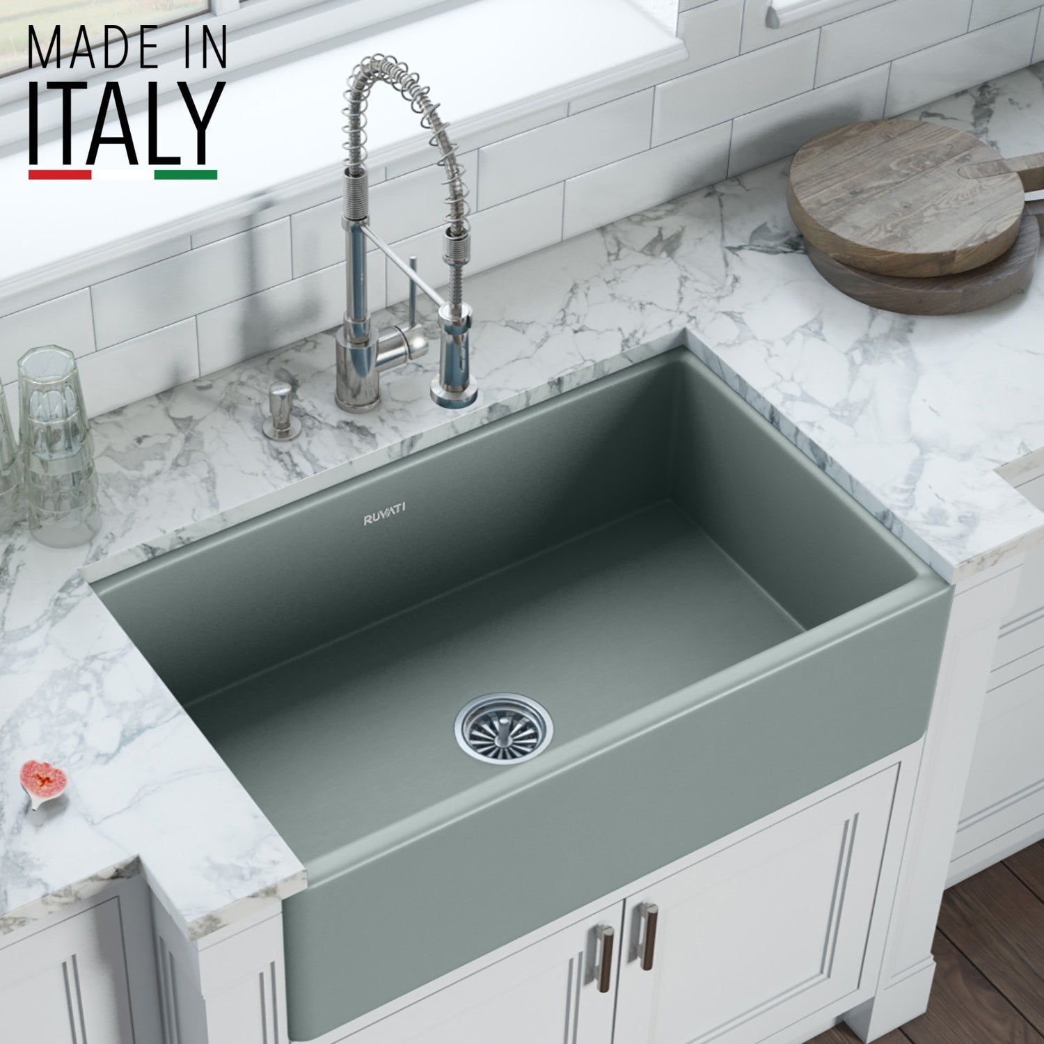 Ruvati 30 X 20 Inch Fireclay Reversible Farmhouse Apron Front Kitchen Sink Single Bowl Horizon Gray Rvl2100Gr