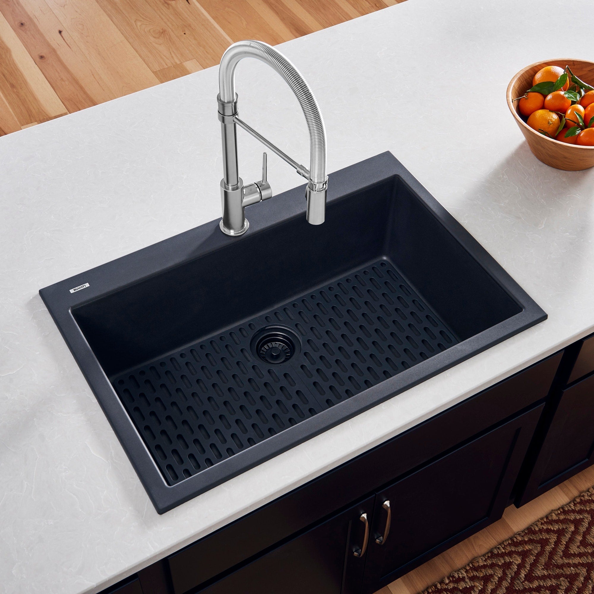 Ruvati 30 X 20 Inch Epigranite Dual Mount Granite Composite Single Bowl Kitchen Sink Midnight Black Rvg1030Bk