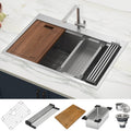 Ruvati 30 X 22 Inch Workstation Drop In Tight Radius Topmount 16 Gauge Ledge Stainless Steel Kitchen Sink Single Bowl Rvh8030