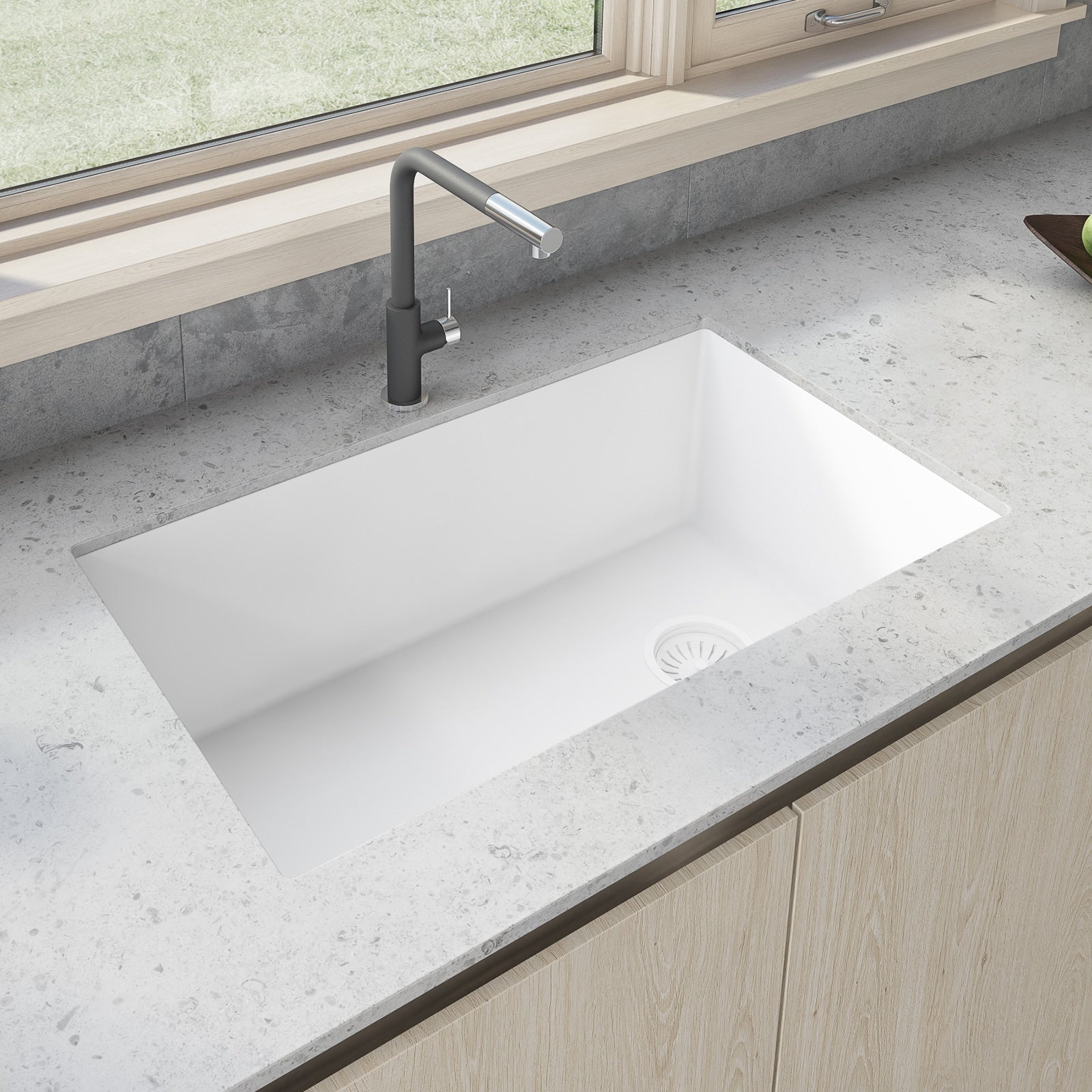 Ruvati 31 X 19 Inch Epigranite Undermount Granite Composite Single Bowl Kitchen Sink Arctic White Rvg2033Wh