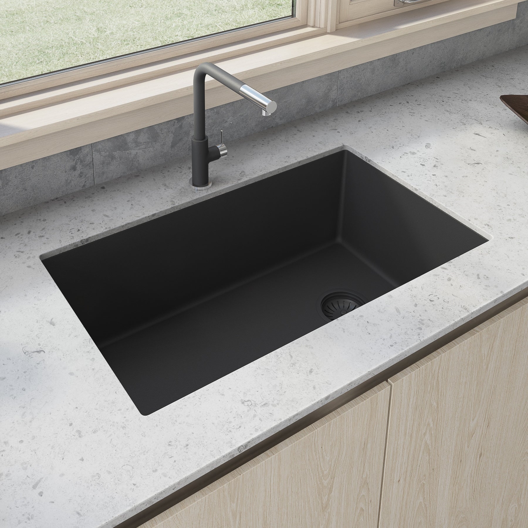 Ruvati 31 X 19 Inch Epigranite Undermount Granite Composite Single Bowl Kitchen Sink Midnight Black Rvg2033