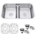 Ruvati Rvm43 Low Divide 50 50 Double Bowl Undermount 16 Gauge Stainless Steel 32 Inch Kitchen Sink