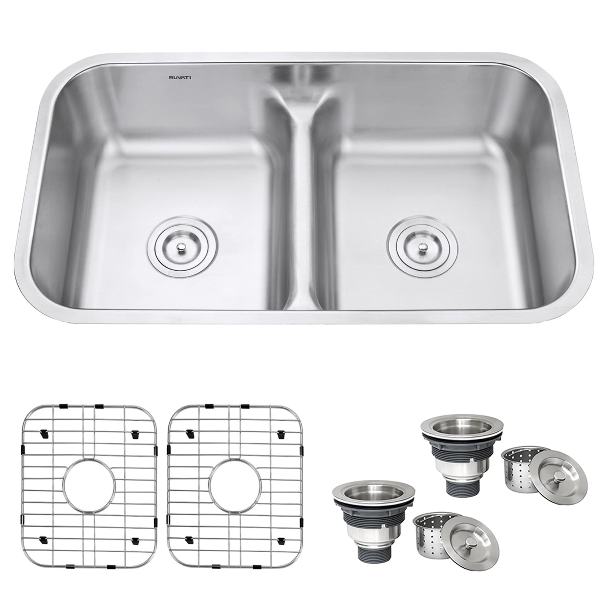 Ruvati Rvm43 Low Divide 50 50 Double Bowl Undermount 16 Gauge Stainless Steel 32 Inch Kitchen Sink