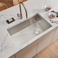 Ruvati 32 Inch Slope Bottom Offset Drain Undermount Kitchen Sink Single Bowl Stainless Steel Rvh7490 8 X 11
