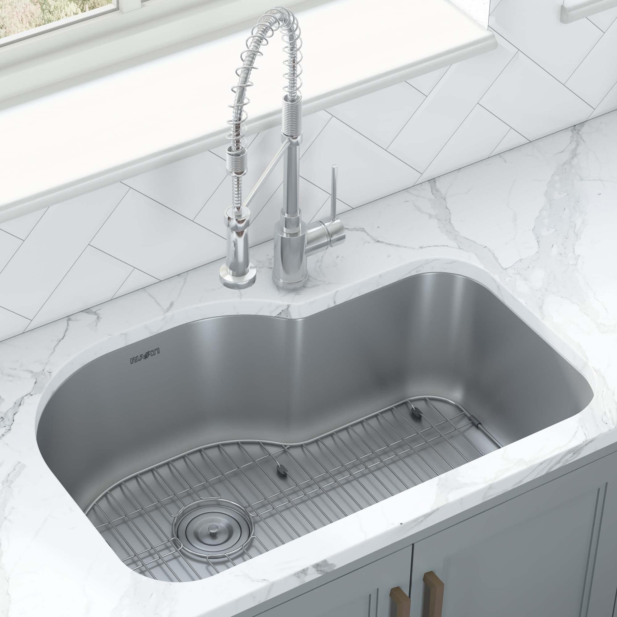 Ruvati 32 Inch Undermount 16 Gauge Stainless Steel Kitchen Sink Single Bowl Rvm4700