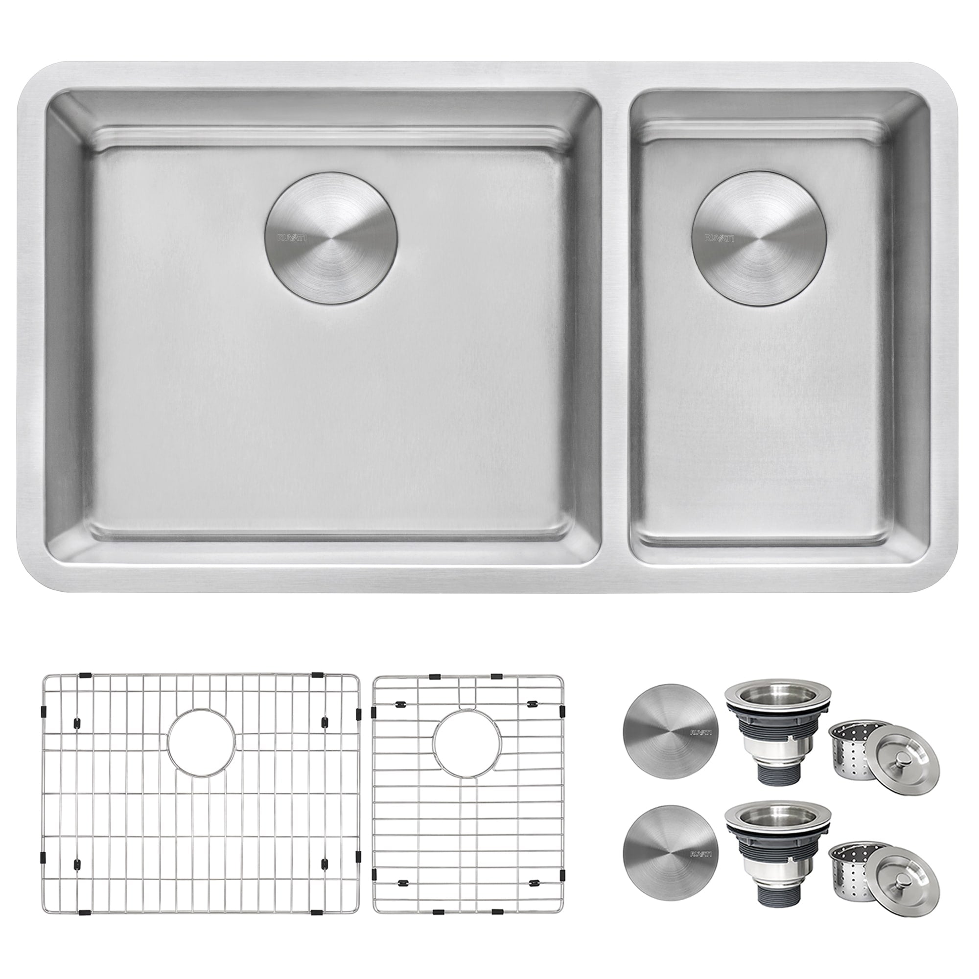 Ruvati 32 Inch Undermount Kitchen Sink 70 30 Double Bowl 16 Gauge Stainless Steel Rvm5300 8 X 11