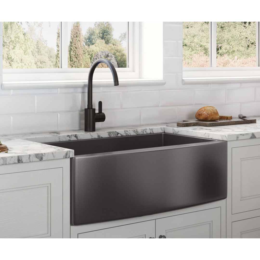 Ruvati 33 Inch Apron Front Farmhouse Kitchen Sink Gunmetal Black Matte Stainless Steel Single Bowl Rvh9733Bl
