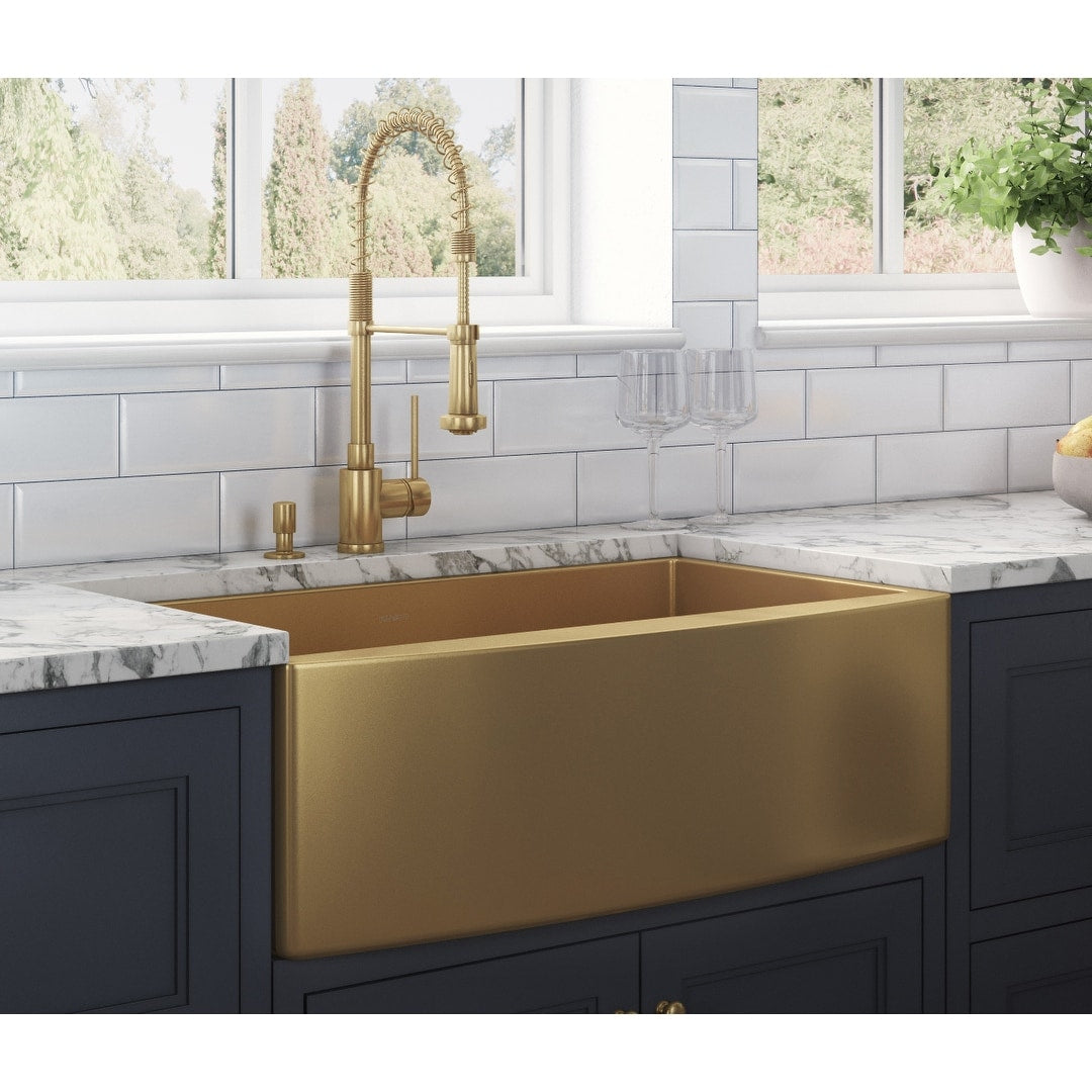 Ruvati 33 Inch Apron Front Farmhouse Kitchen Sink Brass Tone Matte Gold Stainless Steel Single Bowl Rvh9733Gg 8 X 11