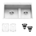 Ruvati 33 Inch Drop In Low Platform Divide Zero Radius 60 40 Double Bowl 16 Gauge Topmount Kitchen Sink Rvh8059