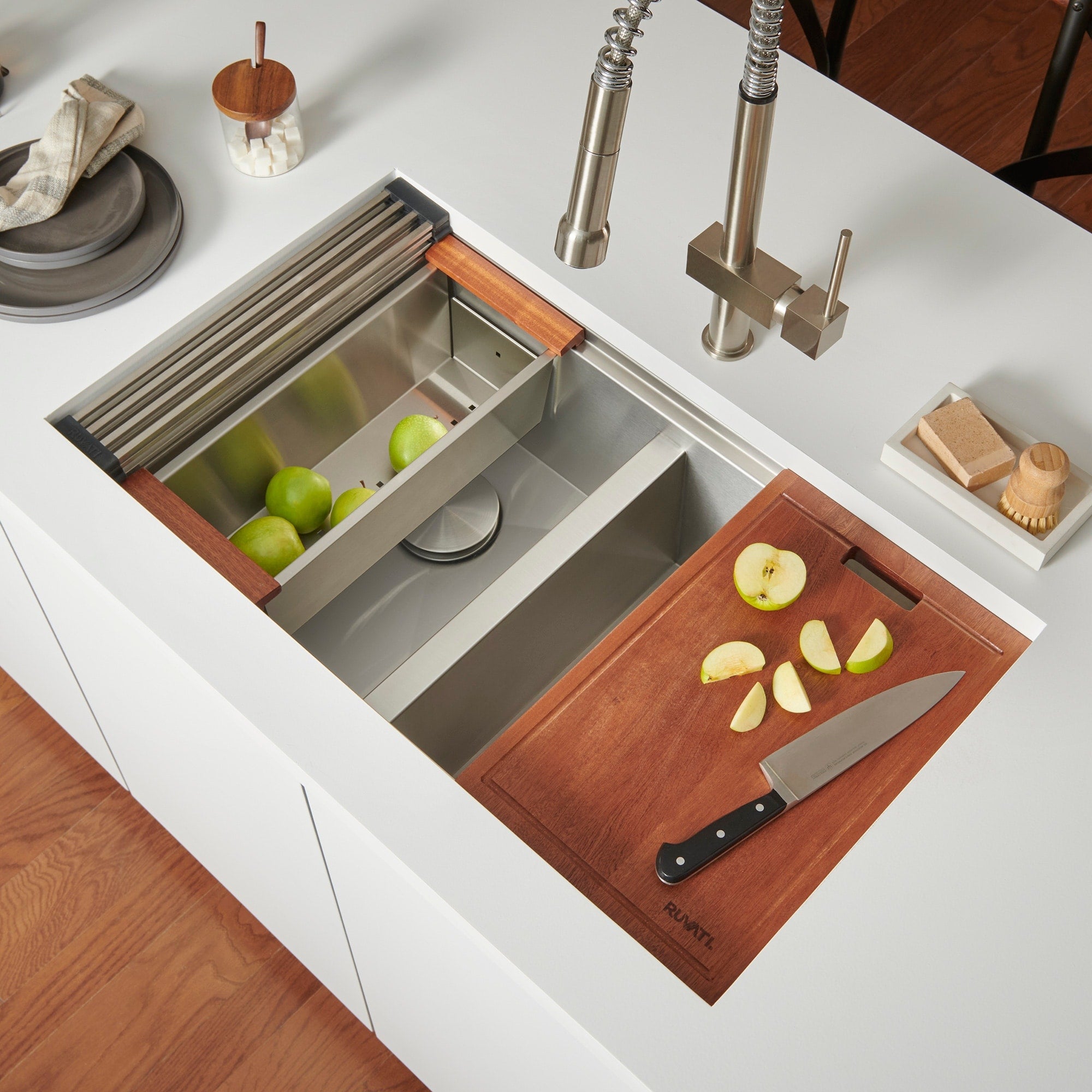 Ruvati 33 Inch Workstation Ledge 60 40 Double Bowl Undermount 16 Gauge Stainless Steel Kitchen Sink Rvh8356 8 X 11