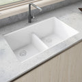 Ruvati 33 X 19 Inch Granite Composite Undermount Double Bowl Low Divide Kitchen Sink Arctic White Rvg2385Wh