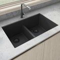 Ruvati 33 X 19 Inch Granite Composite Undermount Double Bowl Low Divide Kitchen Sink Midnight Black Rvg2385Bk