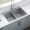 Ruvati 33 X 22 Inch Drop In 50 50 Double Bowl Tight Radius 16 Gauge Topmount Stainless Steel Kitchen Sink Rvh8051 8 X 11