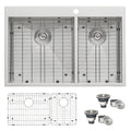 Ruvati 33 X 22 Inch Drop In Topmount 60 40 Double Bowl 16 Gauge Zero Radius Stainless Steel Kitchen Sink Rvh8050