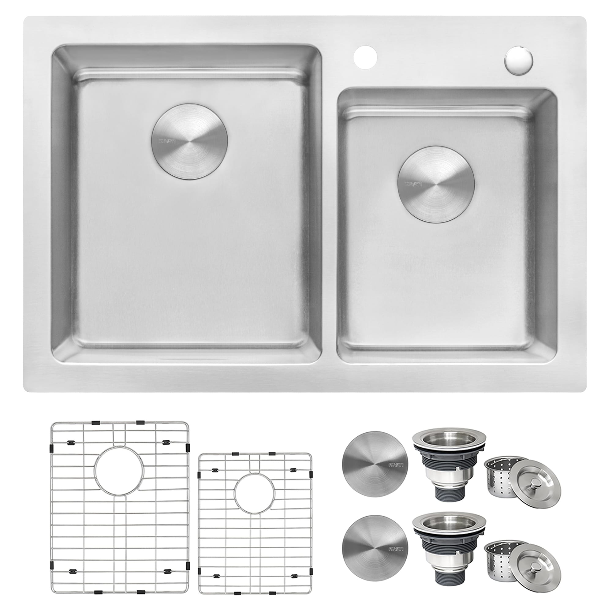 Ruvati 33 X 22 Inch Drop In Topmount Kitchen Sink 16 Gauge Stainless Steel 60 40 Double Bowl Rvm5166 8 X 11