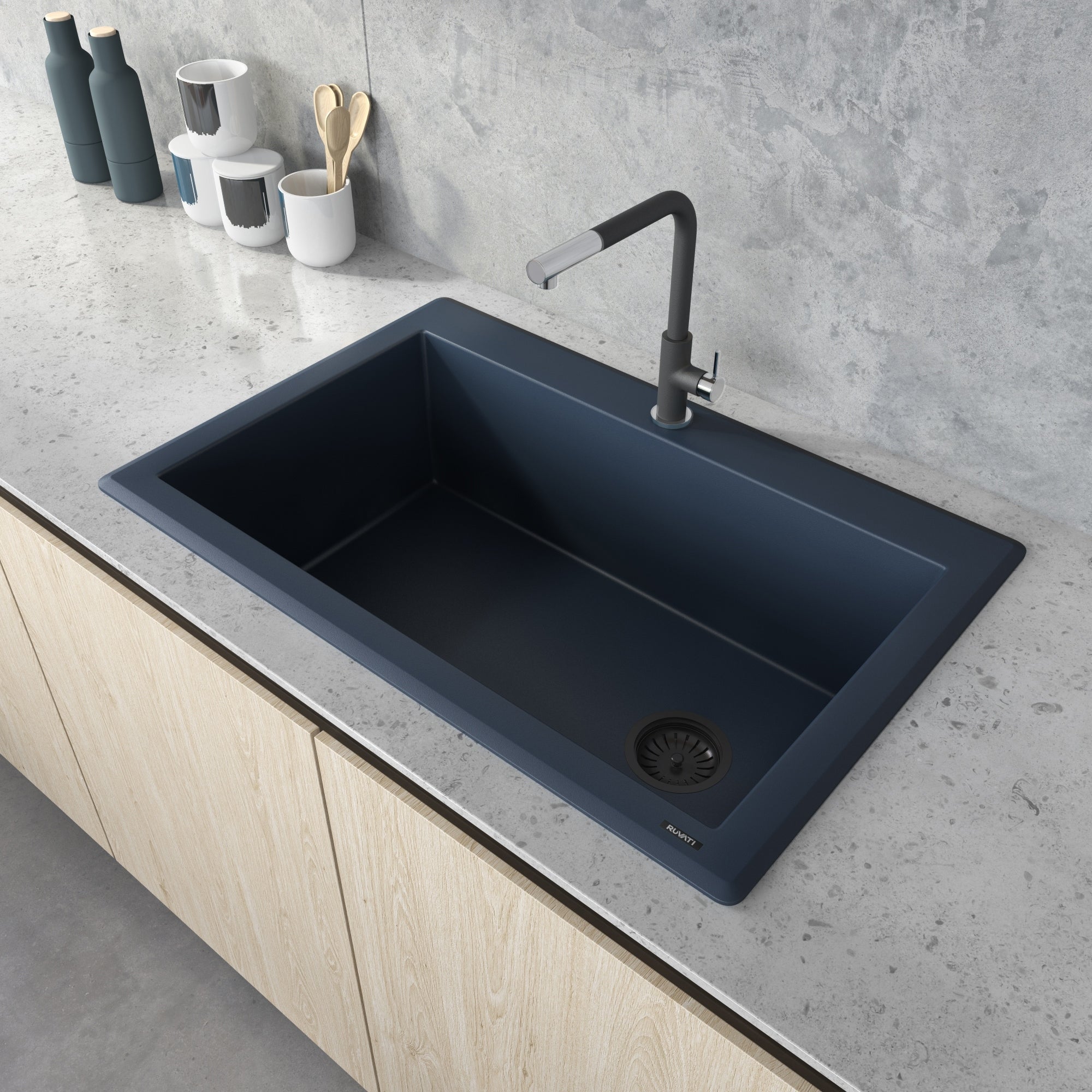 Ruvati 33 X 22 Inch Granite Composite Drop In Topmount Single Bowl Kitchen Sink Catalina Blue Rvg1033Lu