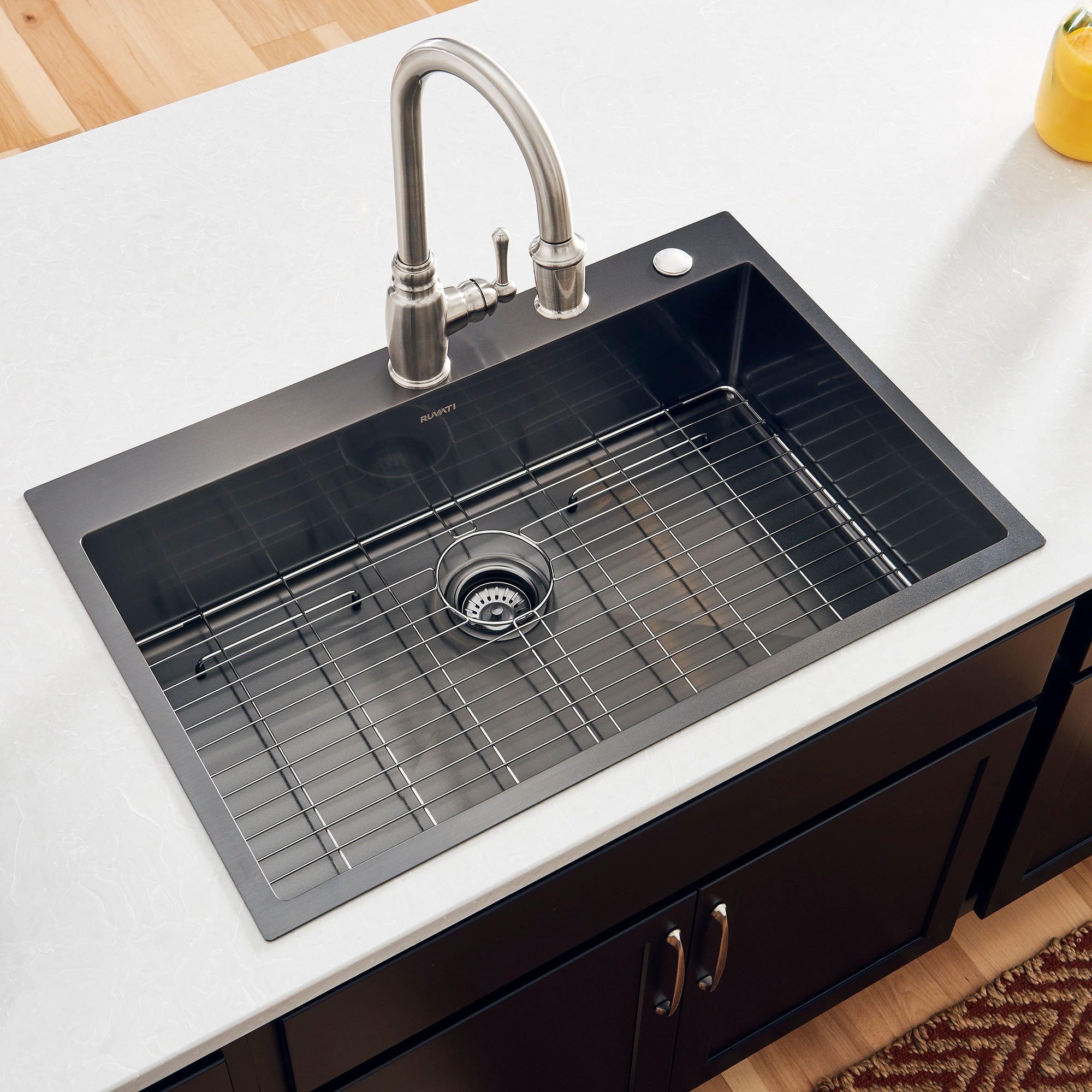 Ruvati 33 X 22 Inch Gunmetal Black Stainless Steel Drop In Topmount Kitchen Sink 16 Gauge Single Bowl Rvh5005Bl