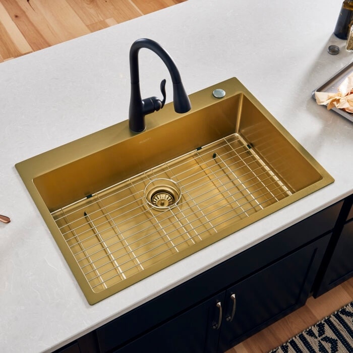 Ruvati 33 X 22 Inch Satin Matte Gold Stainless Steel Topmount Kitchen Sink Single Bowl Rvh5005Gg 8 X 11