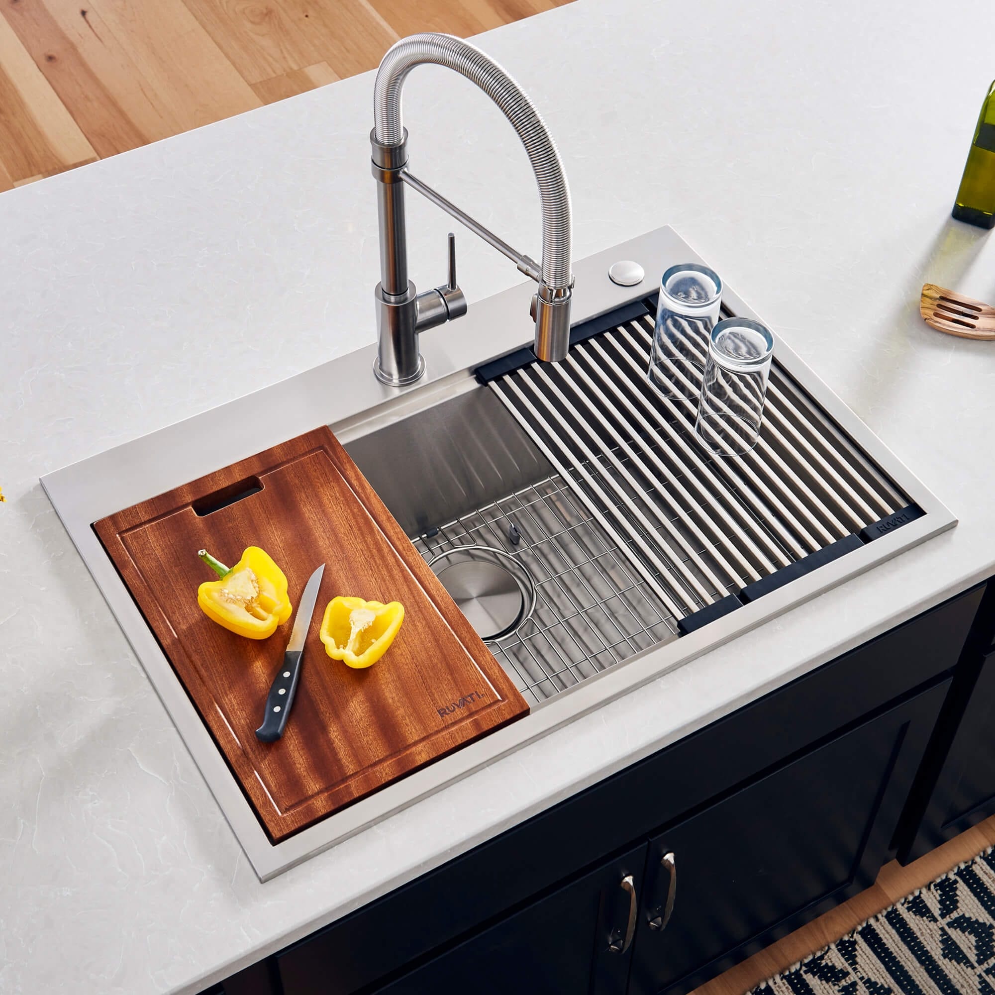 Ruvati 33 X 22 Inch Workstation Ledge Drop In Topmount Kitchen Sink 16 Gauge Stainless Steel Single Bowl Rvh8003