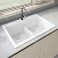 Ruvati 33 X 22 Inch Epigranite Drop In Topmount Granite Composite Double Bowl Low Divide Kitchen Sink Arctic White Rvg1385Wh