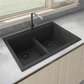 Ruvati 33 X 22 Inch Epigranite Topmount Granite Composite Double Bowl Low Divide Kitchen Sink Midnight Black 8 X 11