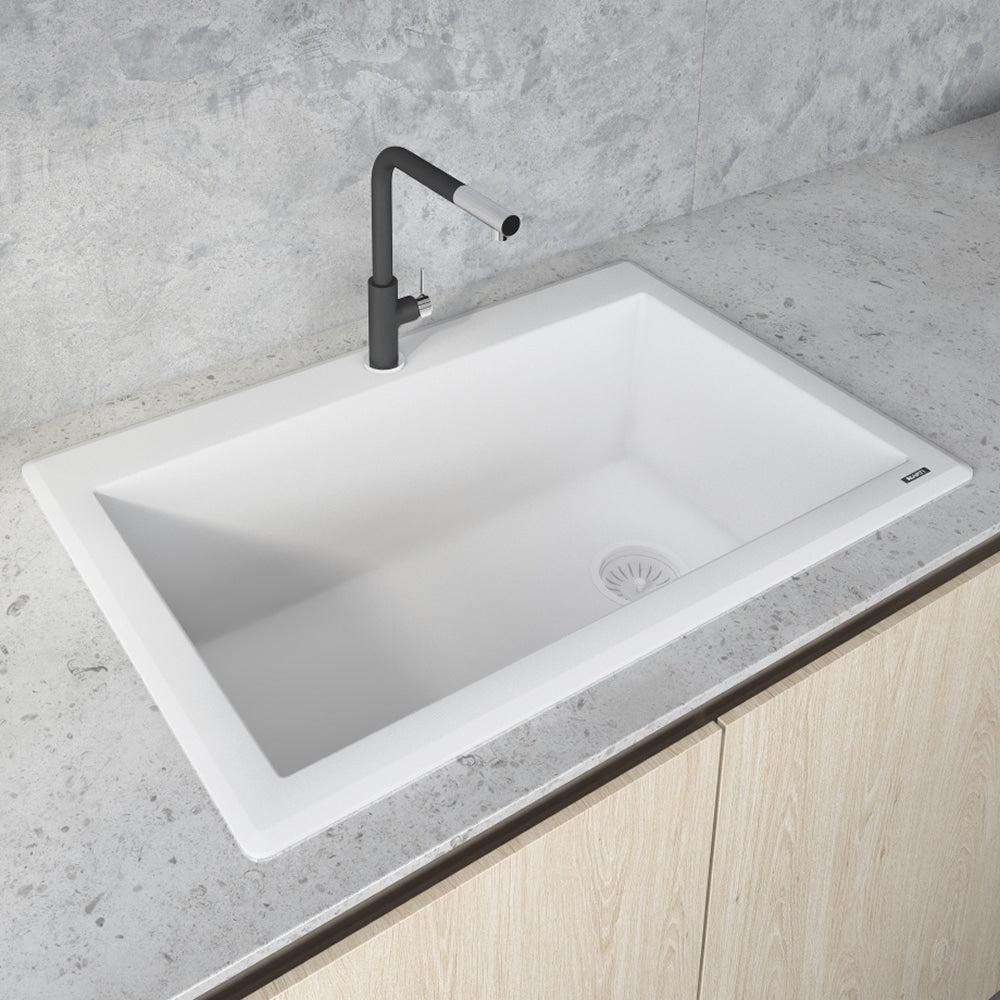 Ruvati 33 X 22 Inch Epigranite Dual Mount Granite Composite Single Bowl Kitchen Sink Arctic White Rvg1033Wh
