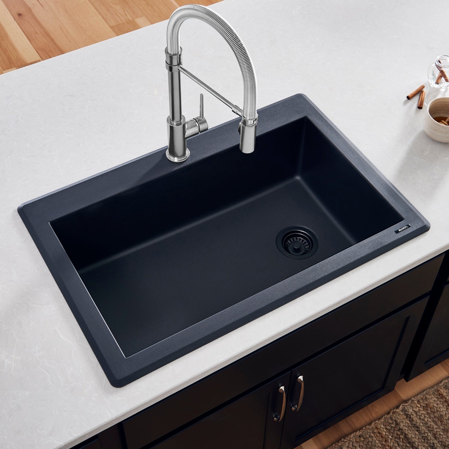 Ruvati 33 X 22 Inch Epigranite Dual Mount Granite Composite Single Bowl Kitchen Sink Midnight Black Rvg1033Bk