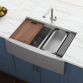 Ruvati 33 Apron Front Workstation Low Divide Double Bowl 50 50 Farmhouse Kitchen Sink 16 Gauge Stainless Steel Rvh9201