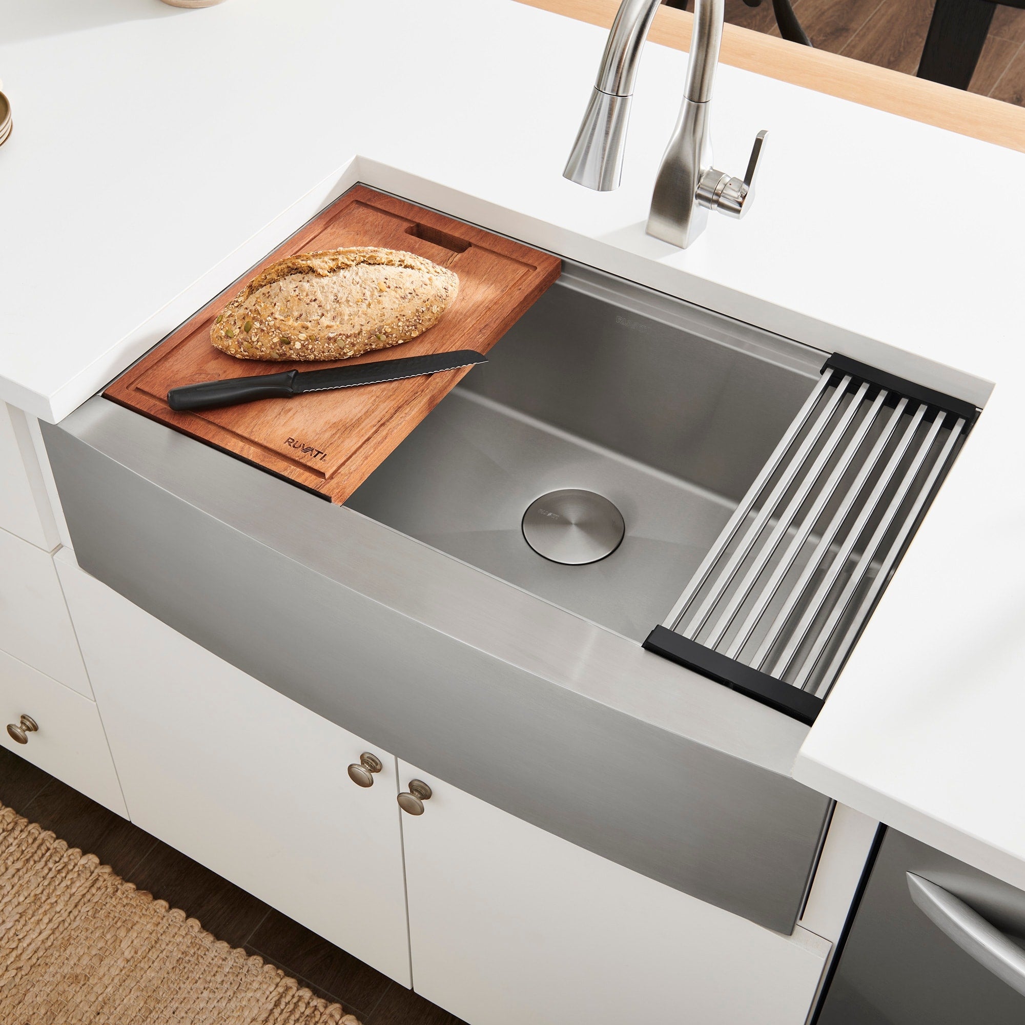 Ruvati 36 Inch Apron Front Workstation Farmhouse Kitchen Sink 16 Gauge Stainless Steel Single Bowl Rvh9300