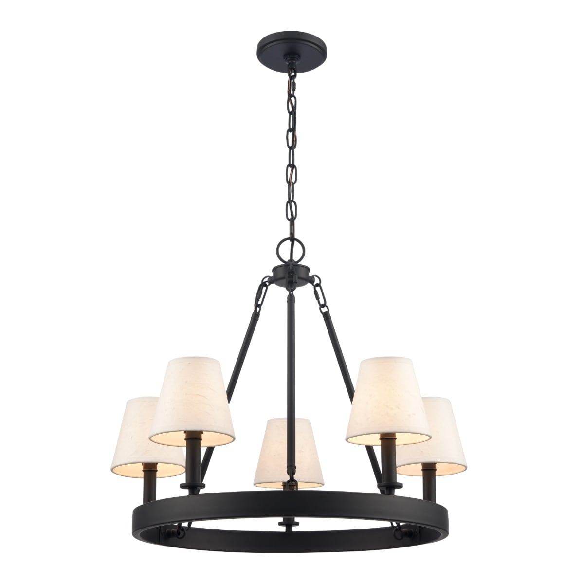 Rydell 24.5 Inch Wide 5 Light Chandelier In Matte Black And Parchment 24.5In W X 24.5In D X 20In H