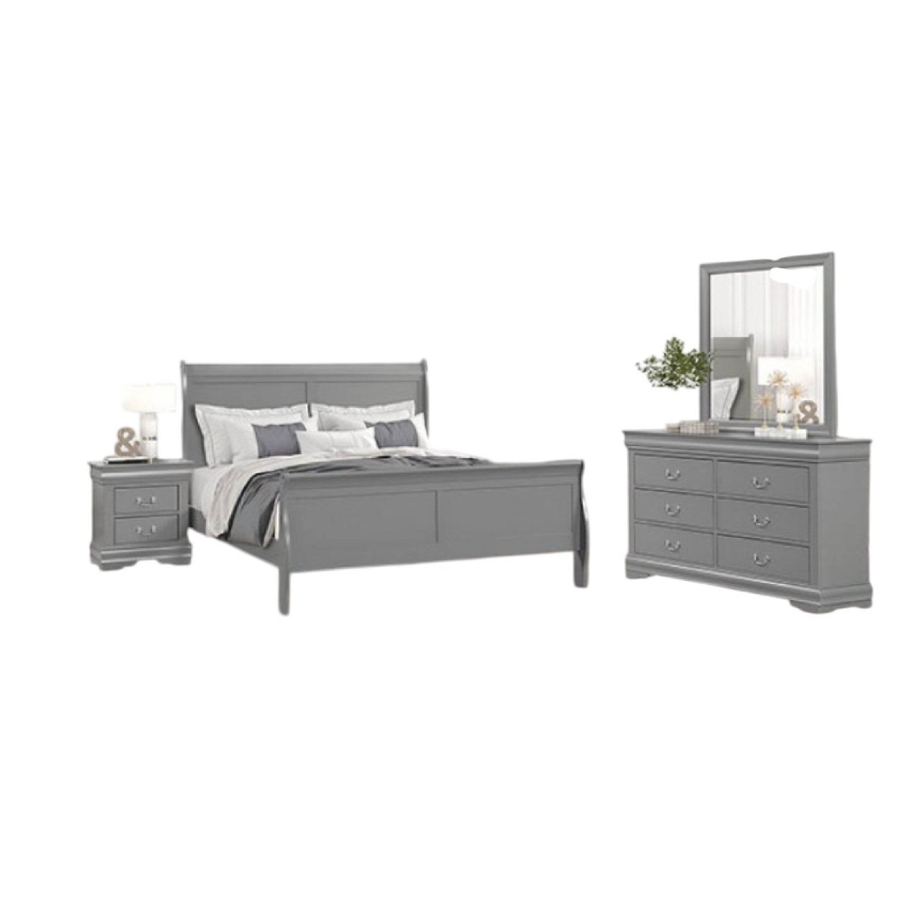 Ryla 4Pc Queen Bedroom Set With Nightstand Dresser And Mirror Neutral Gray