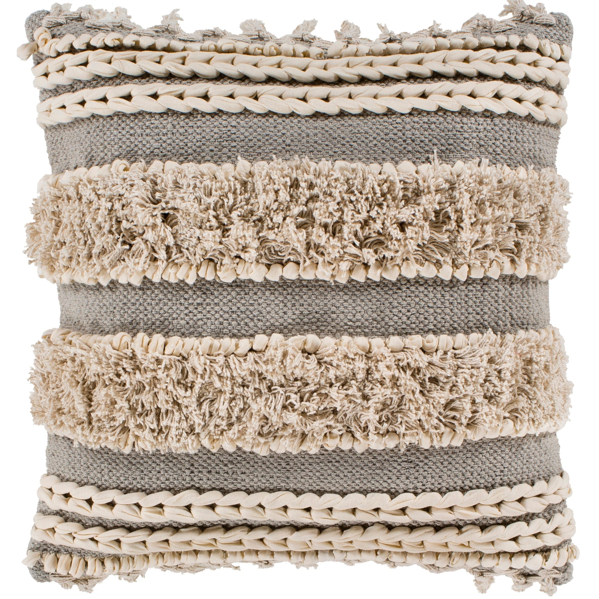 Rylie Taupe Bohemian Braided Shag Throw Pillow Cover 20 X 20