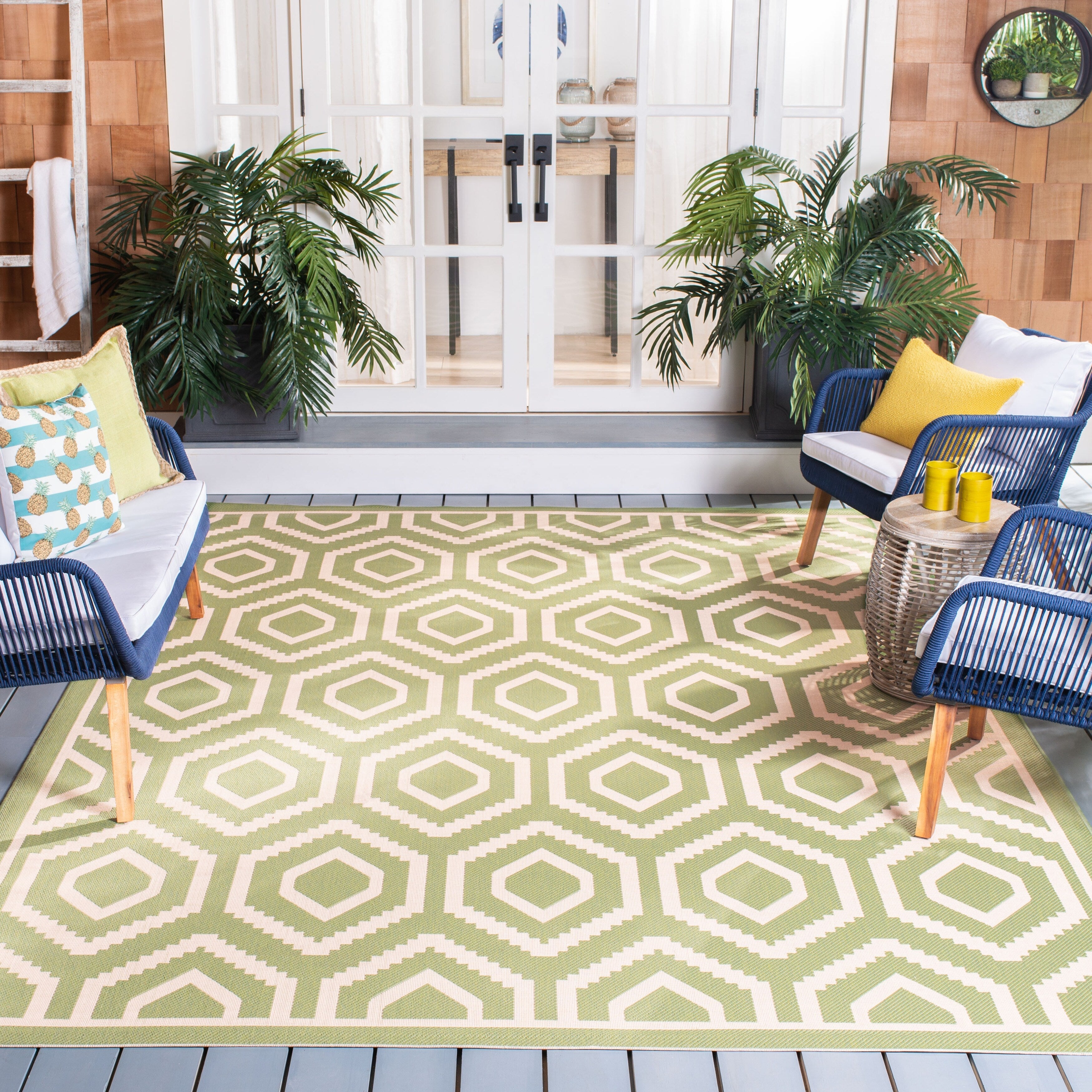 Safavieh Courtyard Honeycomb Black Beige Indoor Outdoor Rug 67 X 96