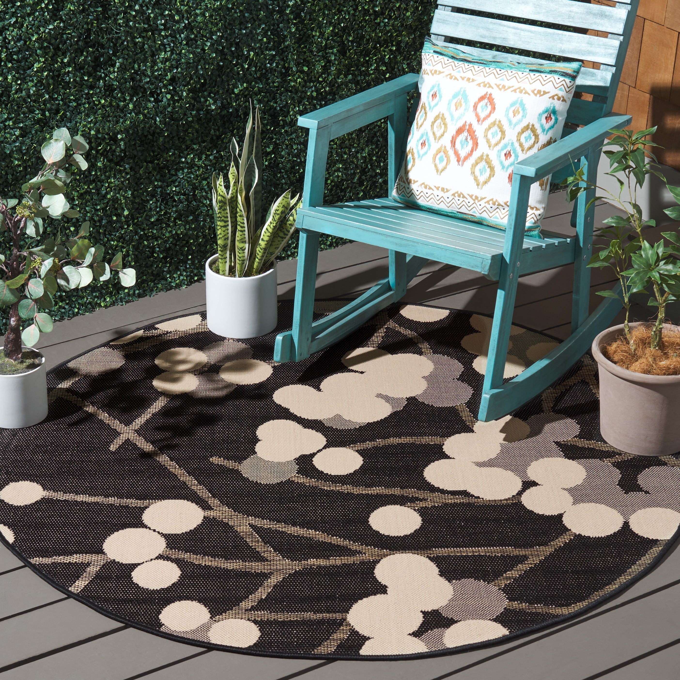 Safavieh Courtyard Sycamore Natural Olive Green Indoor Outdoor Rug 6 7 X 6 7 Round