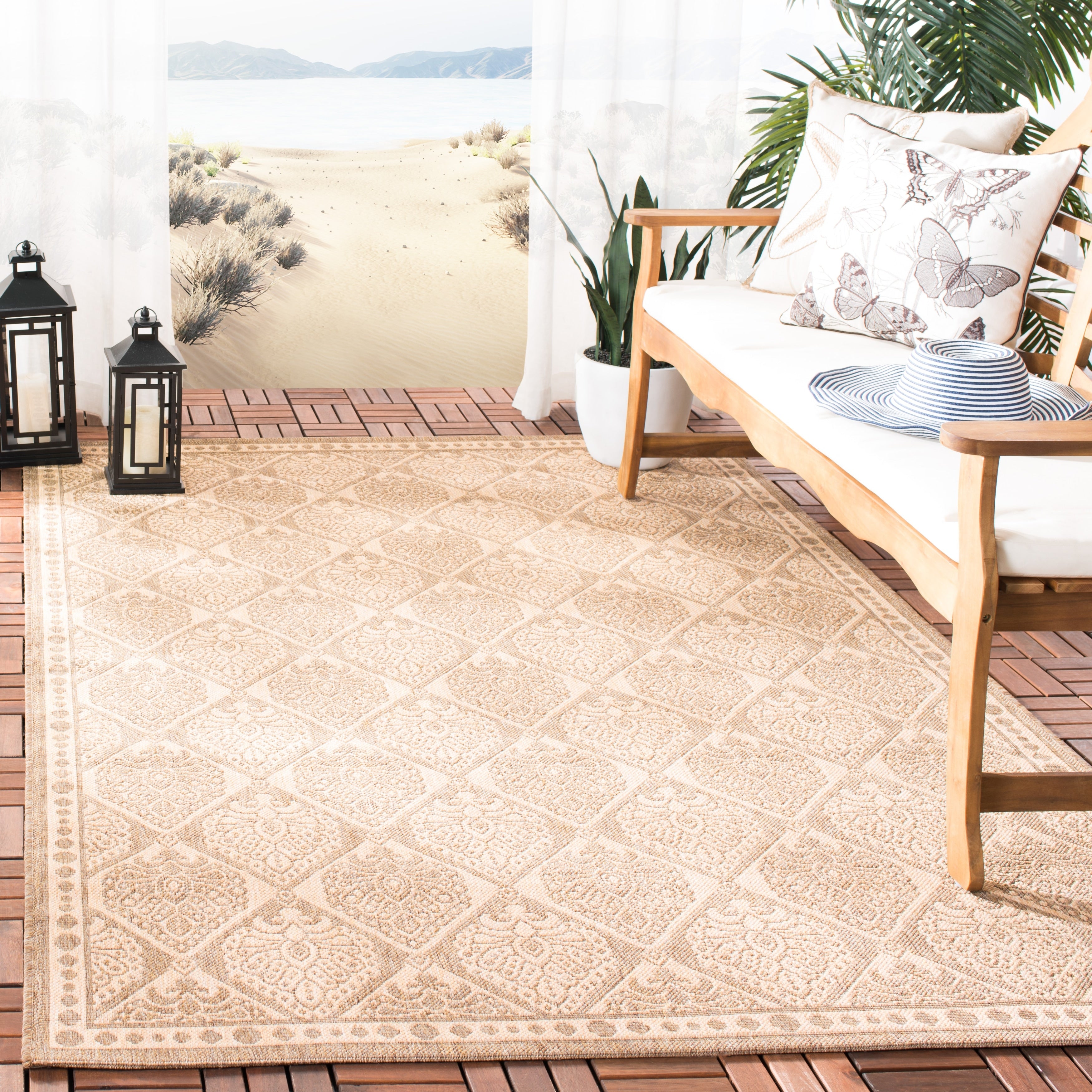 Safavieh Courtyard Damask Blue Ivory Indoor Outdoor Rug 4 X 5 7
