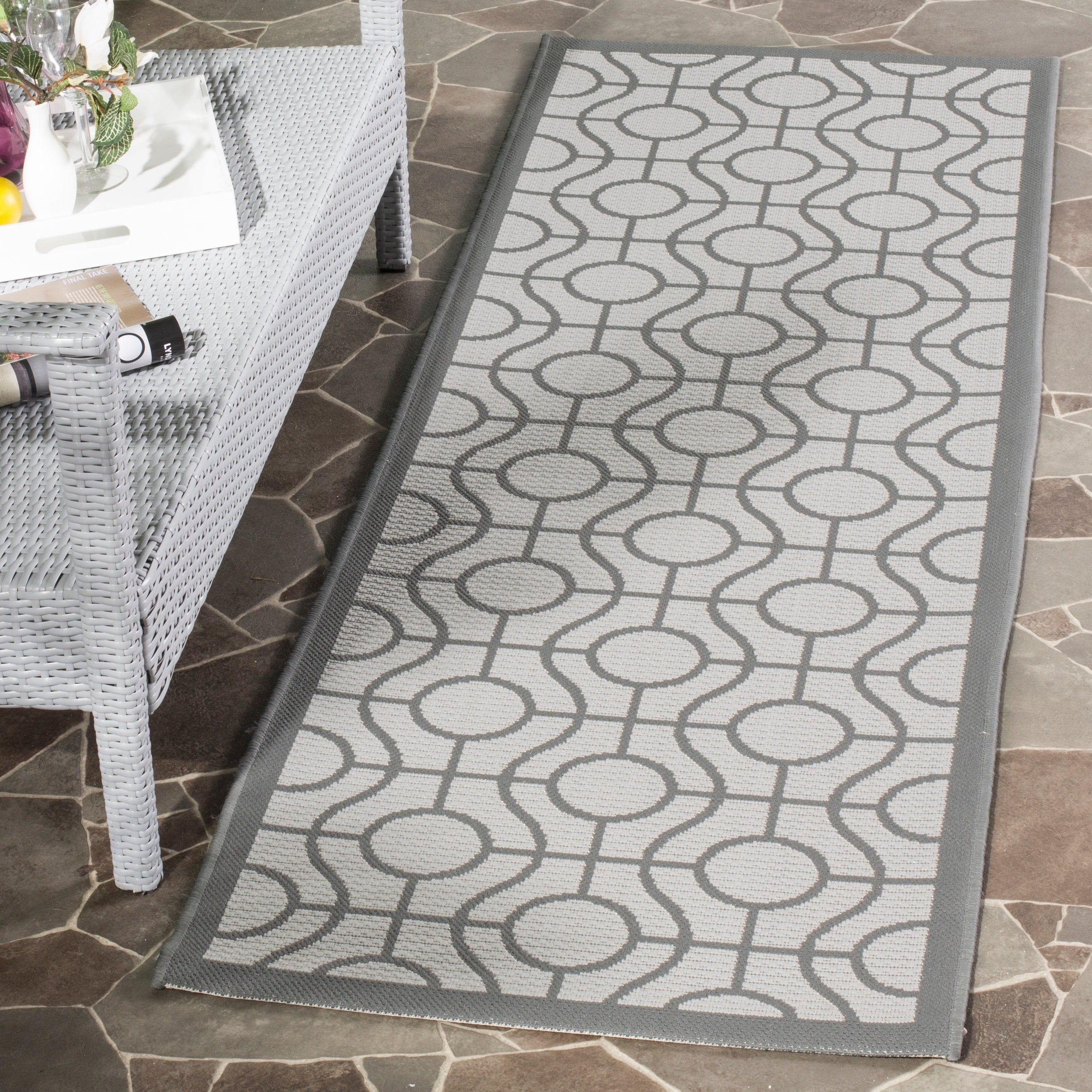 Safavieh Courtyard Modern Ogee Aqua Light Grey Indoor Outdoor Rug 8 X 11