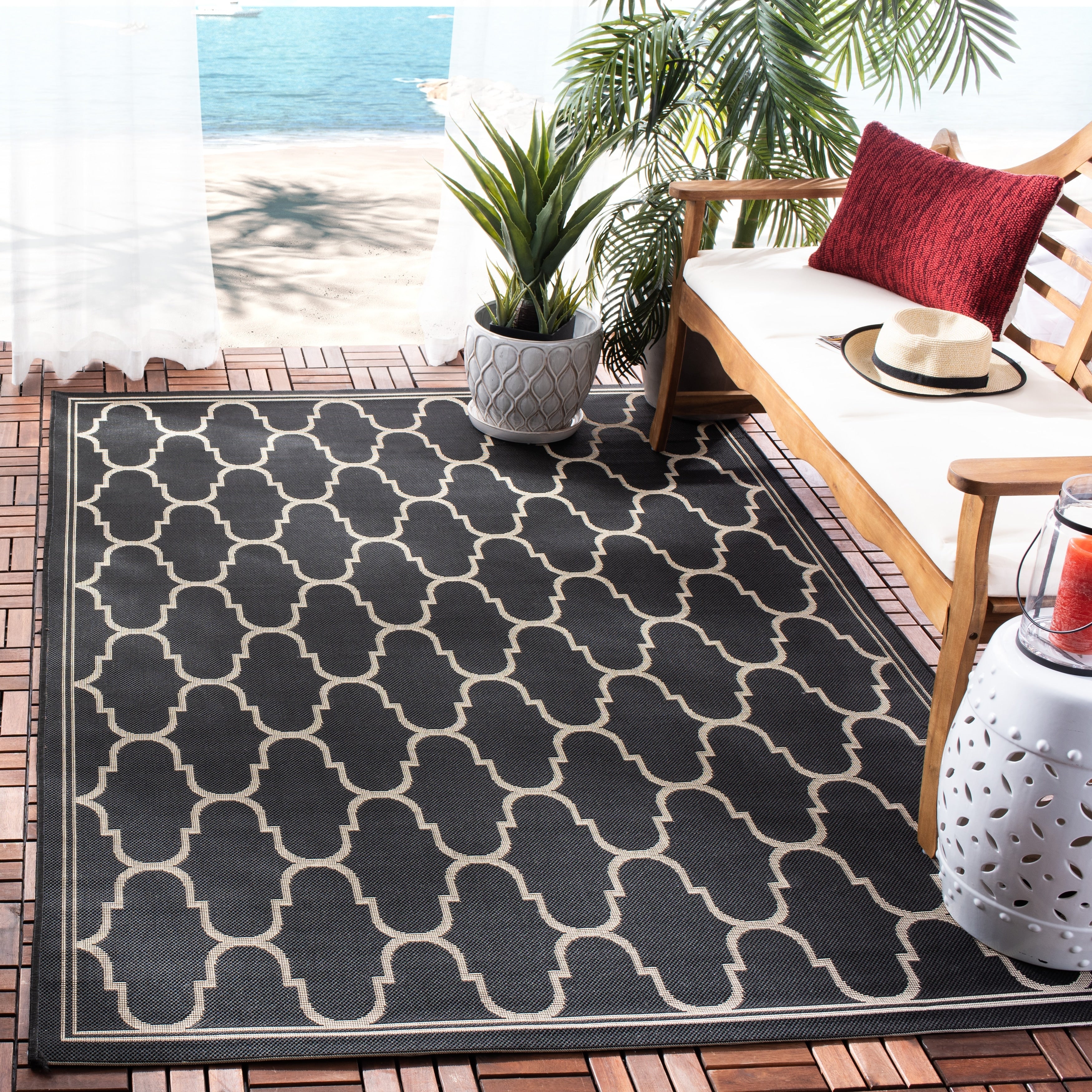 Safavieh Courtyard Trellis Black Beige Indoor Outdoor Rug 8 X 112