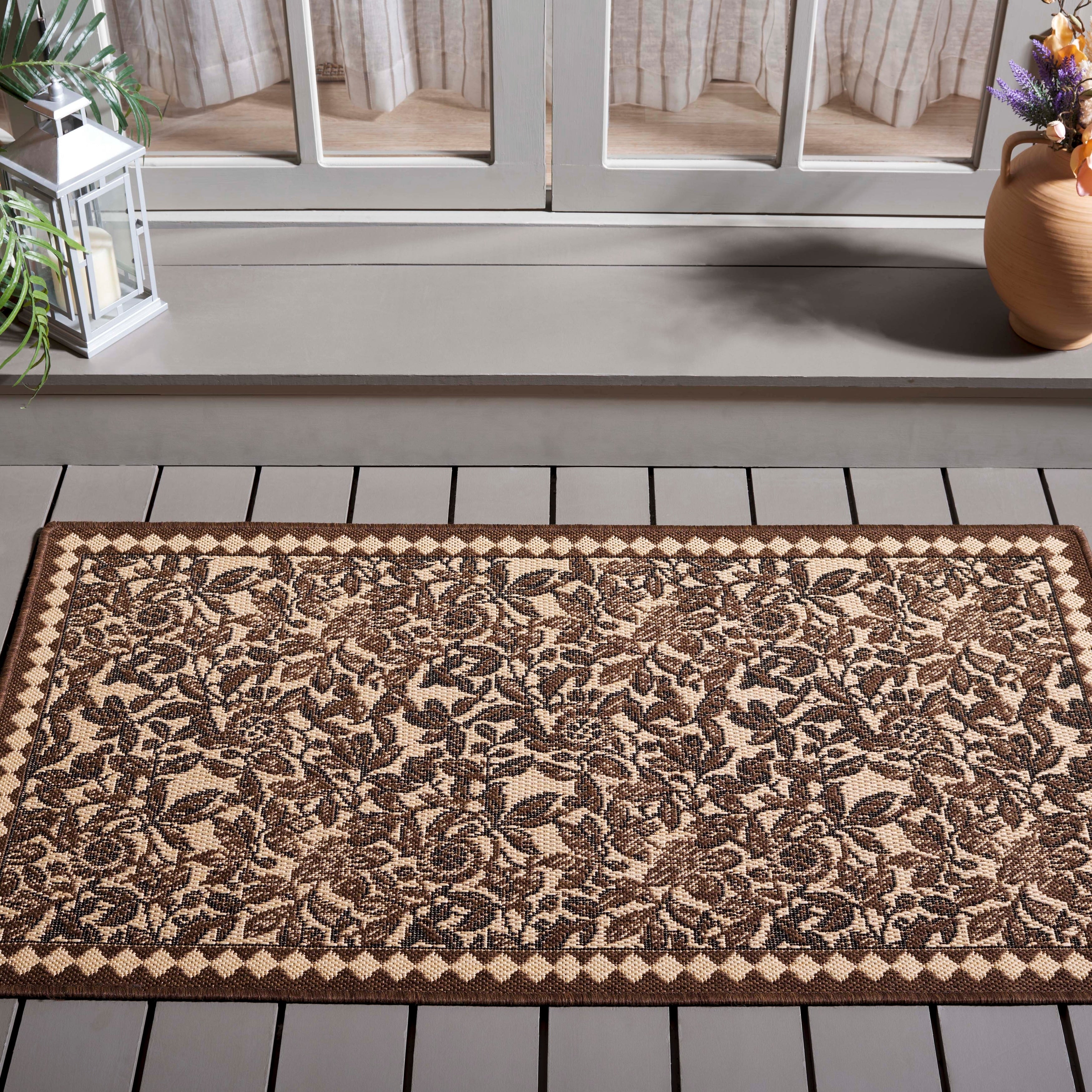 Safavieh Courtyard Garden Natural Brown Olive Green Indoor Outdoor Rug 2 7 X 5