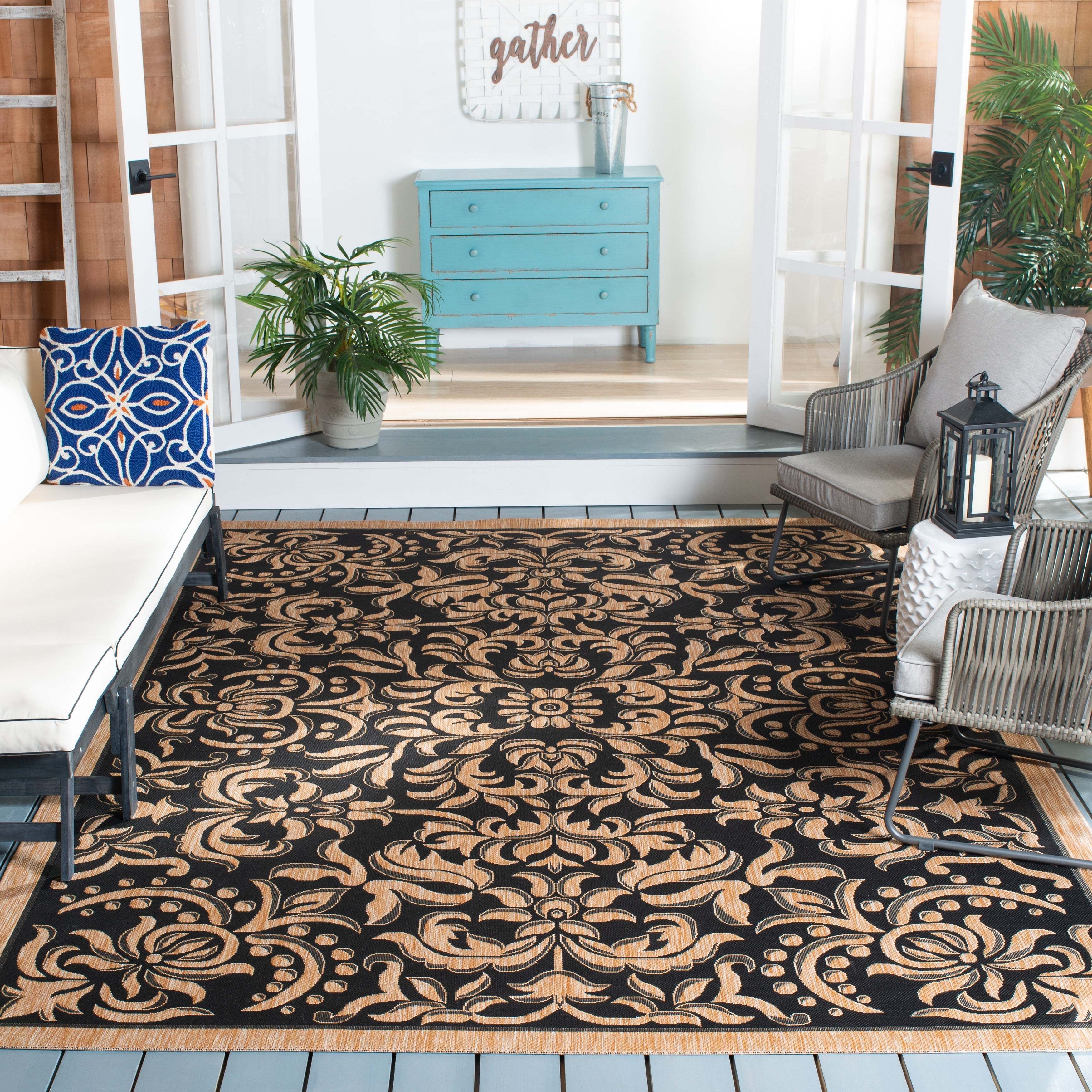 Safavieh Courtyard Graceful Natural Golden Indoor Outdoor Rug 53 X 77