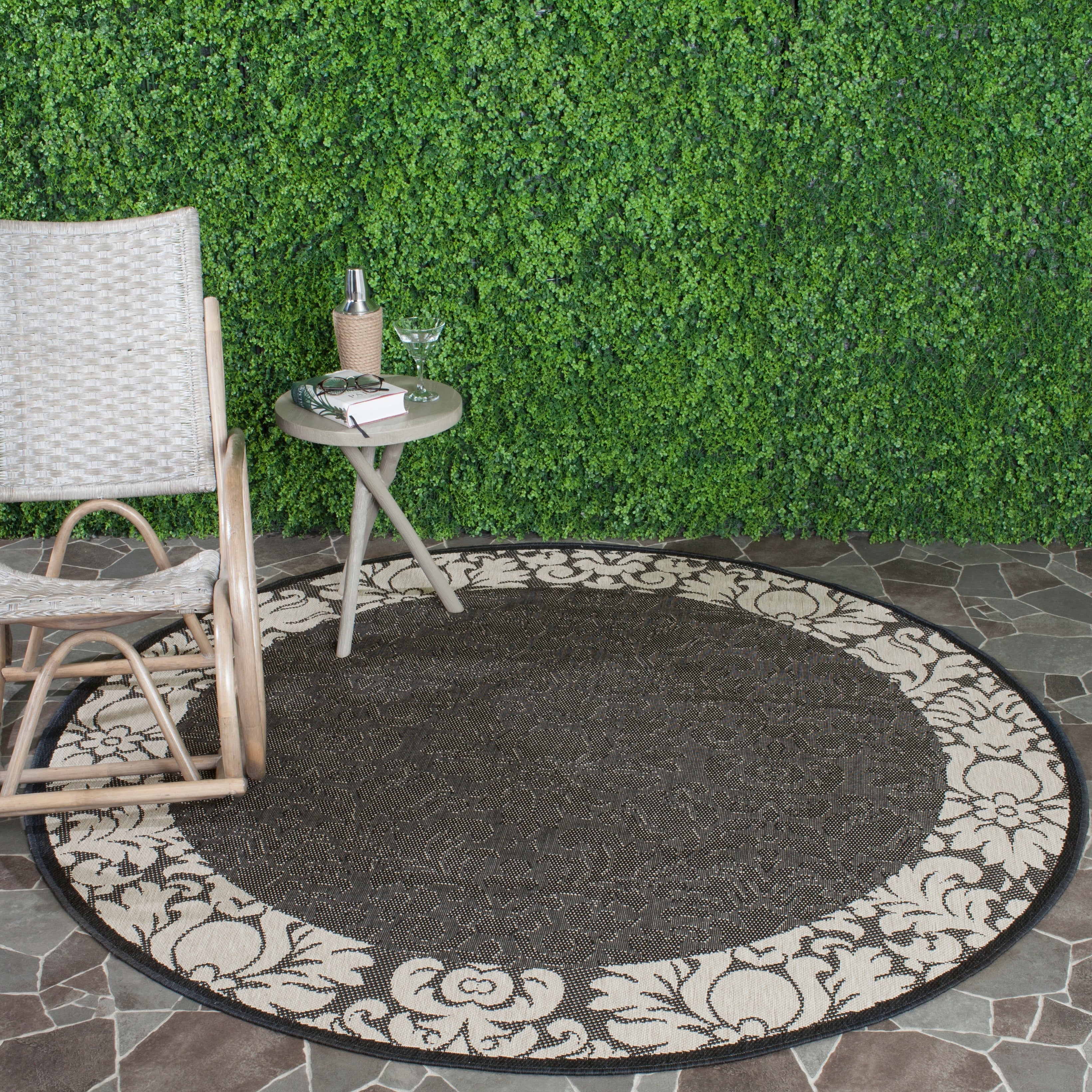 Safavieh Kaii Damask Chocolate Natural Indoor Outdoor Rug 53 Round 53 X 53 Round